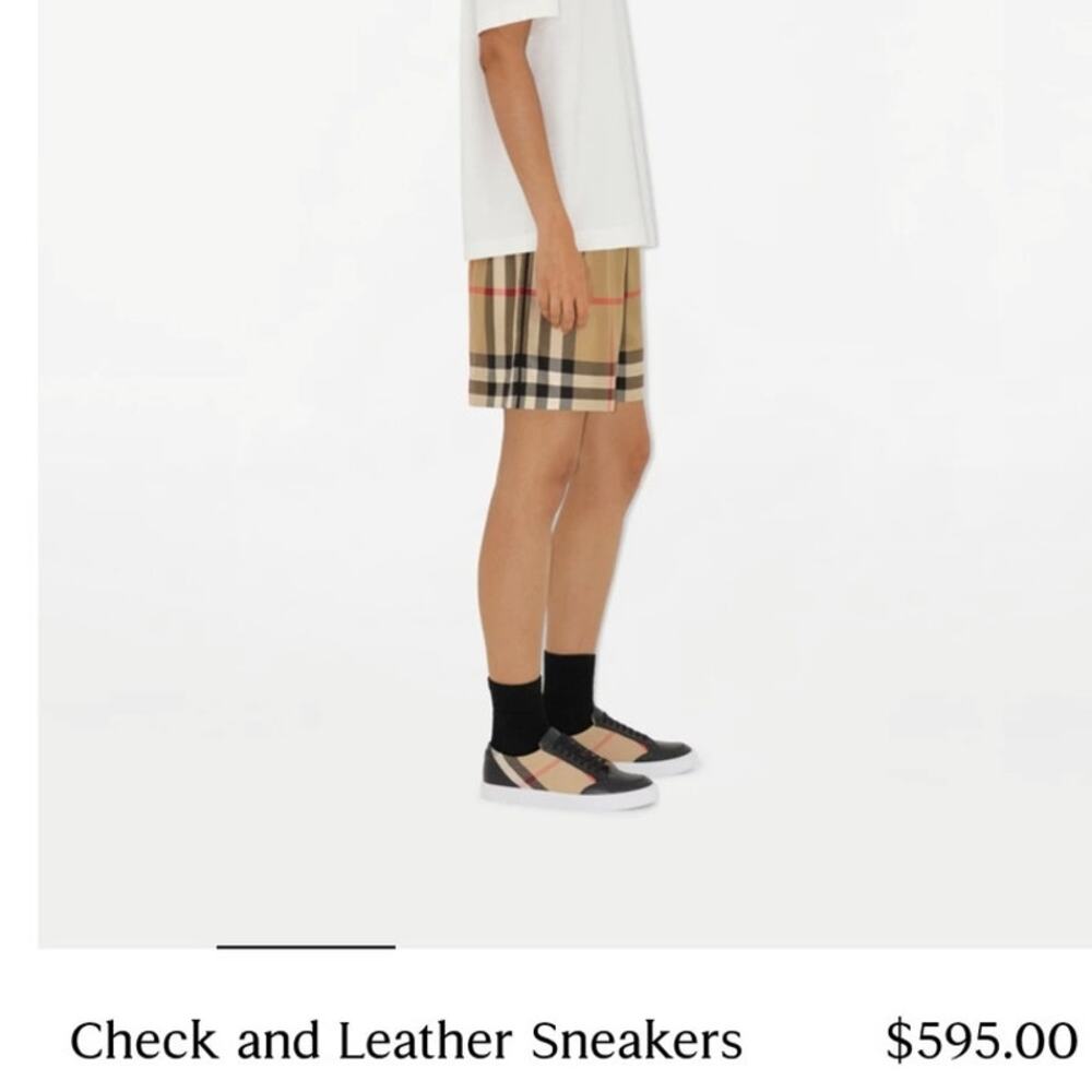 Burberry Check and Leather Sneakers (SZ 8)